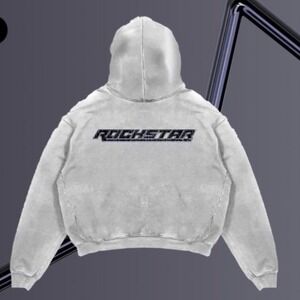 Rockstar Graphic Distressed Casual Hoodie‎ Streetwear Grey Small New With Tags